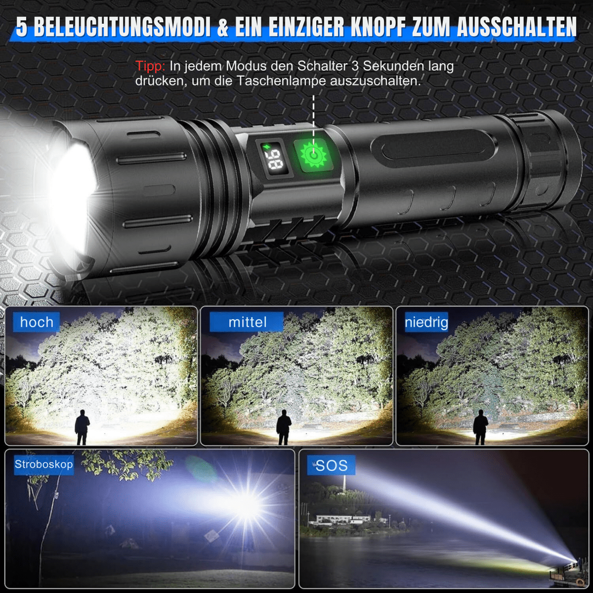 NovaStrike 100 000 lumenes zseblámpa, ultraerős és sokoldalú bármilyen helyzethez