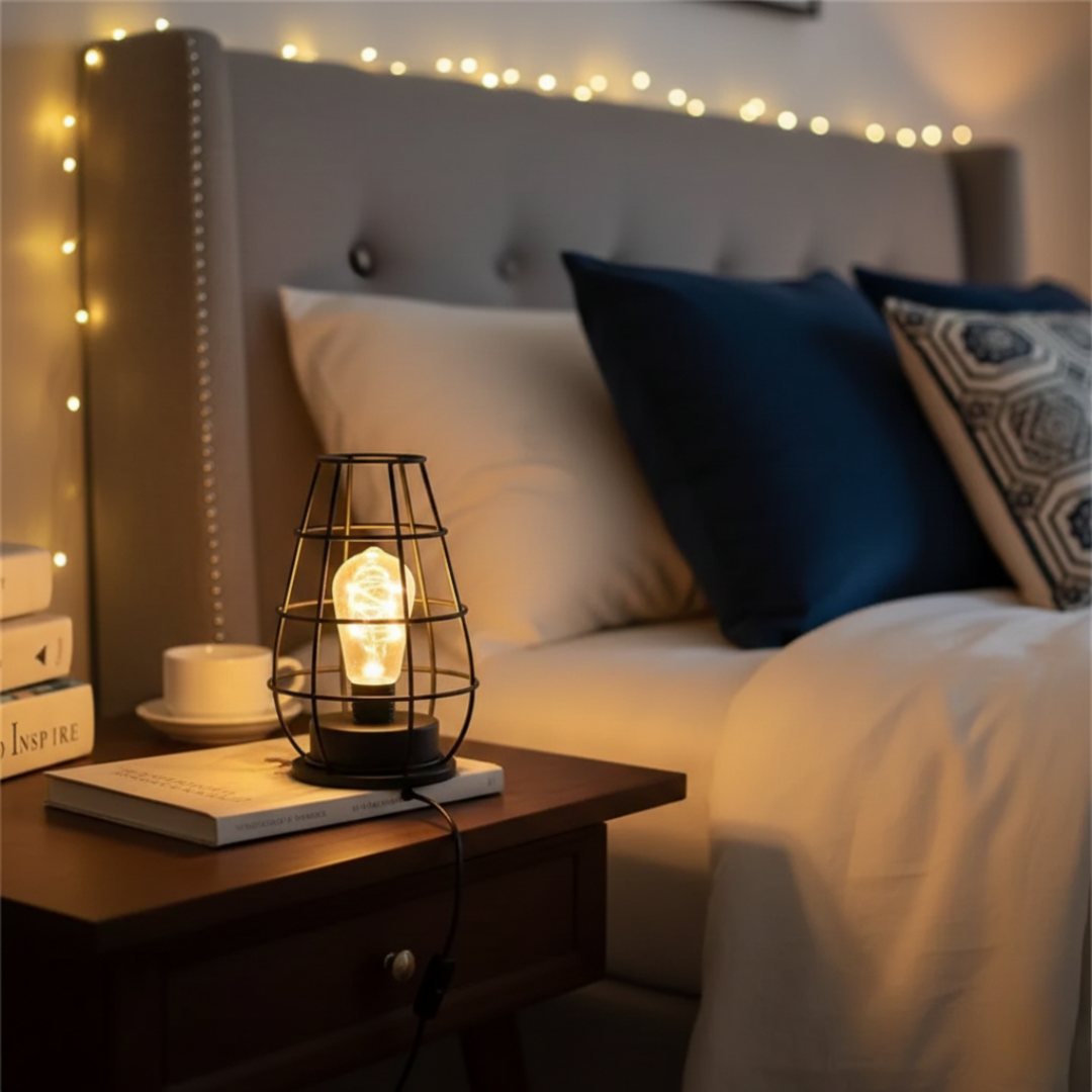 Industrial Cage Frame LED Table Lamp for Cozy Rooms