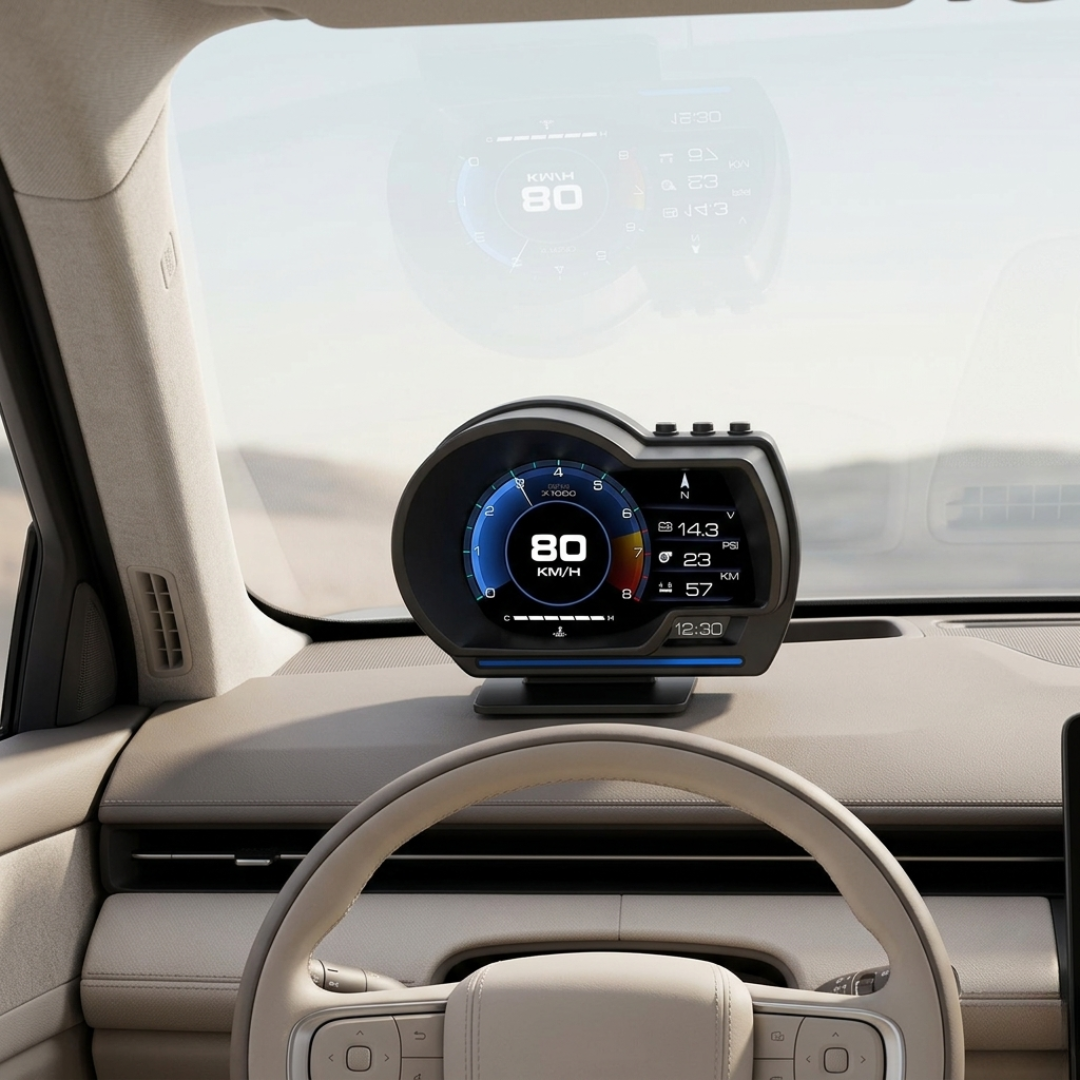 OBD2-bildskärm för bil med Head Up HD-hastighetsmätare och varning för varvtal