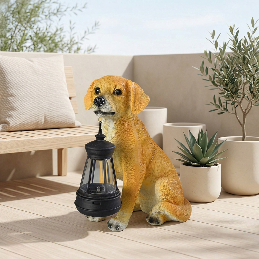 Solar Lighting Canine Statue For Outdoor Garden Decor