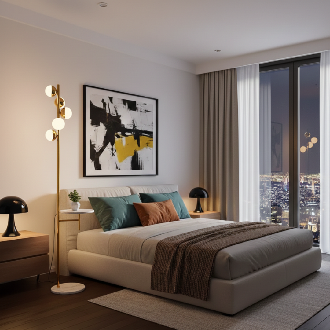 Floor Lamp With Integrated Table For Modern Living Rooms