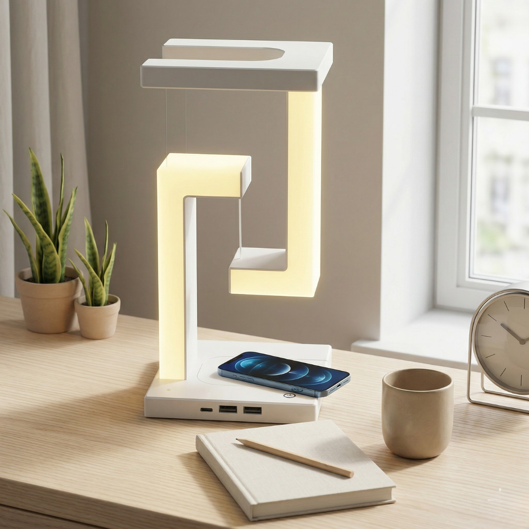 Levitating Desk Lamp With Wireless Charging For Modern Ambience