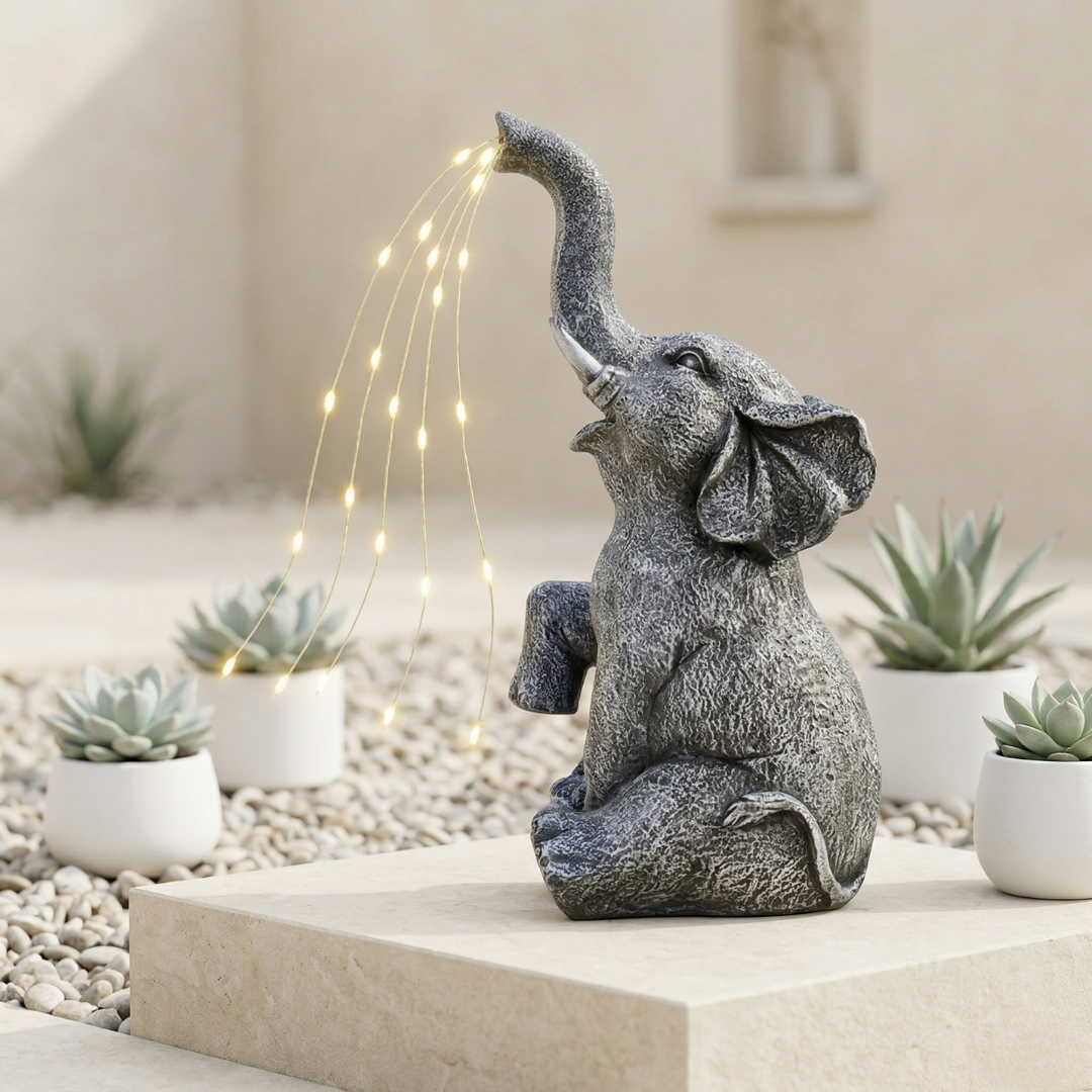 Outdoor Garden Decor Elephant With Solar-Powered Lights