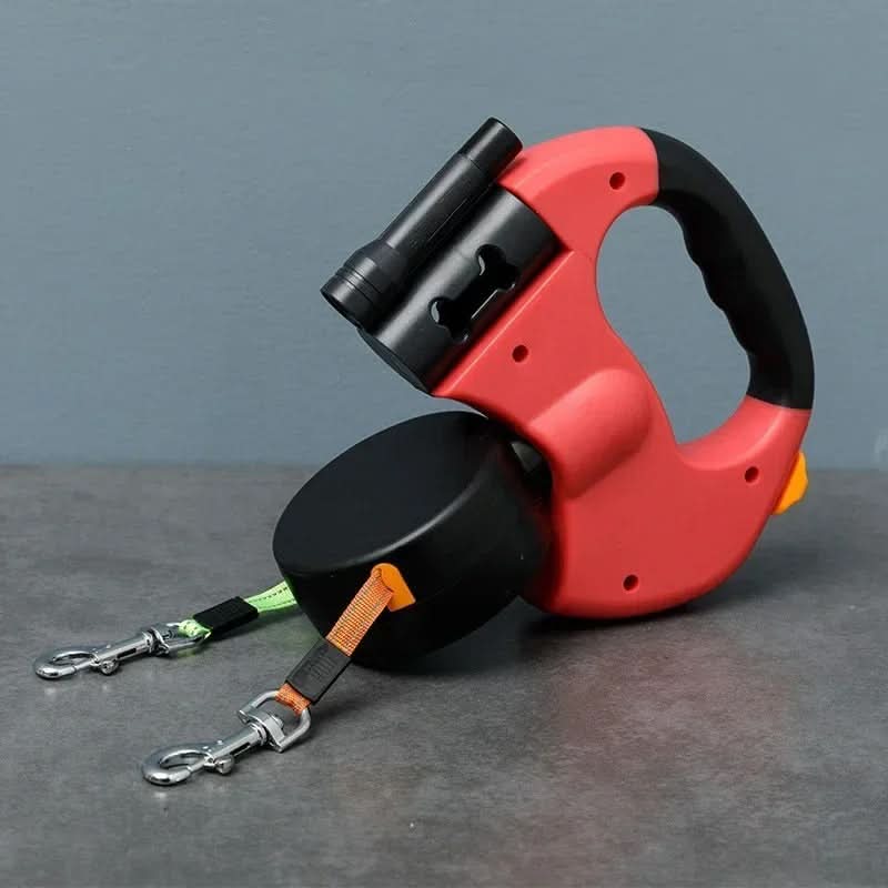 Azure Premium dubbele hondenriem met LED-licht en zakjesdispenser voor twee honden