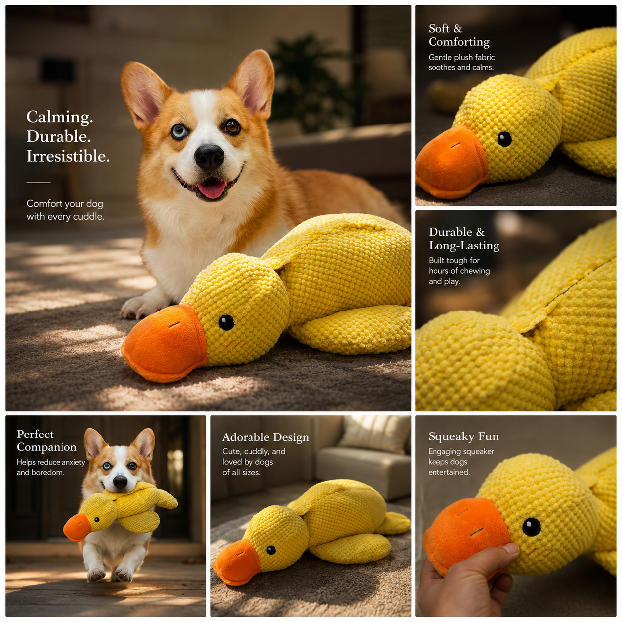 Durable Calming Duck Squeaky Plush Toy For Energetic Dogs
