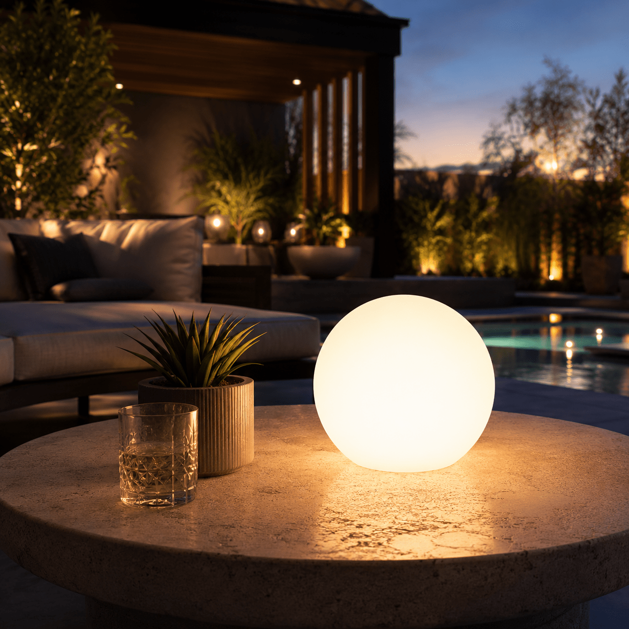 Compagnien Cordless LED Orb Table Lamp Indoor and Outdoor IP65 Waterproof