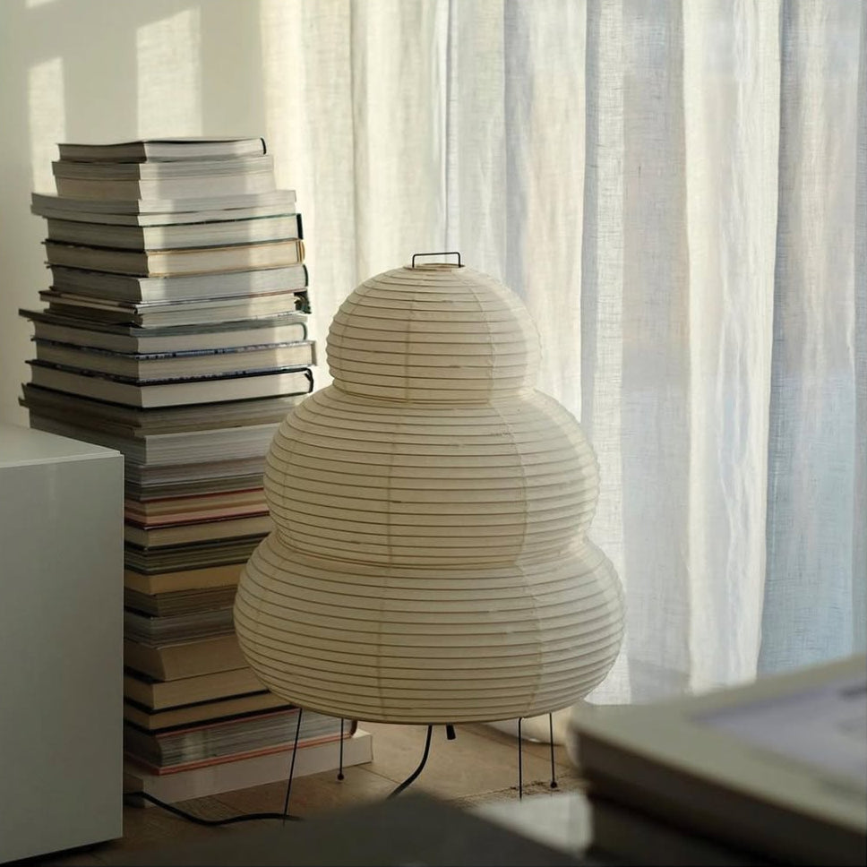 Floor Lamp With Rice Paper Shade In Layered Design