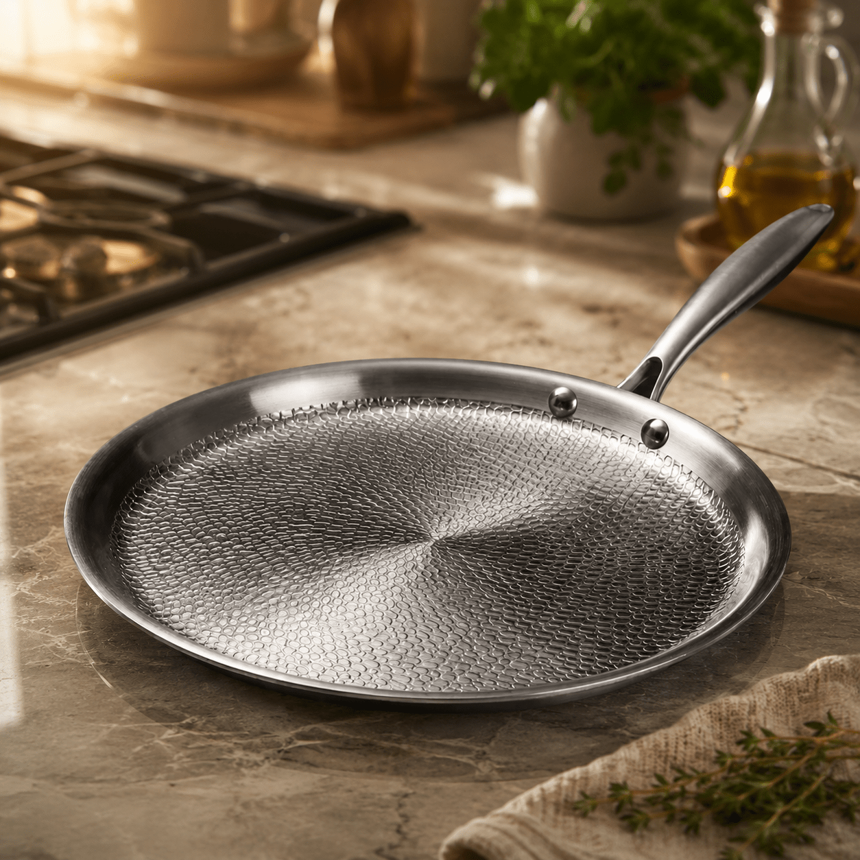 Crêpe-Pfanne mit handgehämmertem Finish und Titan-Konstruktion