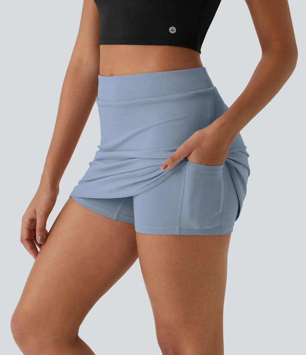 Saia de Golfe Micro Nova Dois em Um para Mulher com Bolsos Ocultos e Cintura Alta