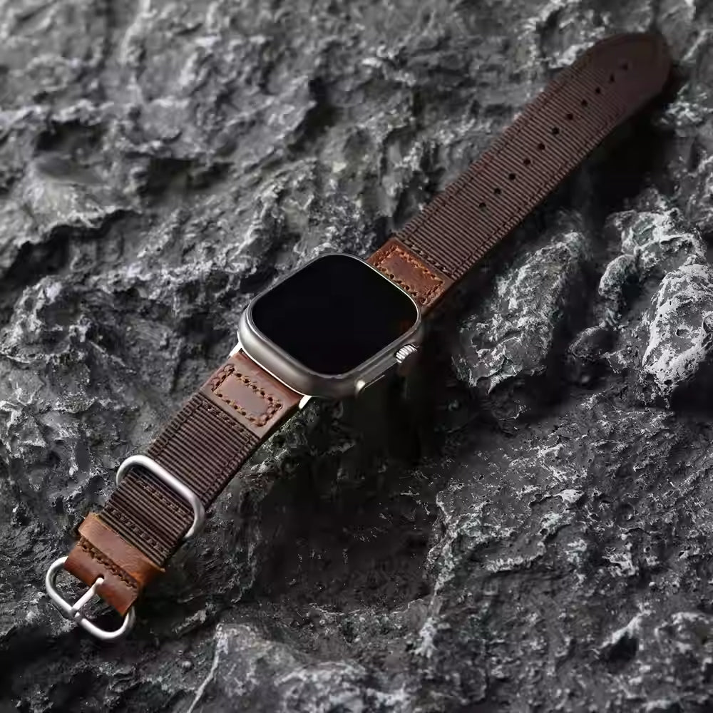 Prémiový ručně vyráběný nylonový kožený řemínek pro Apple Watch