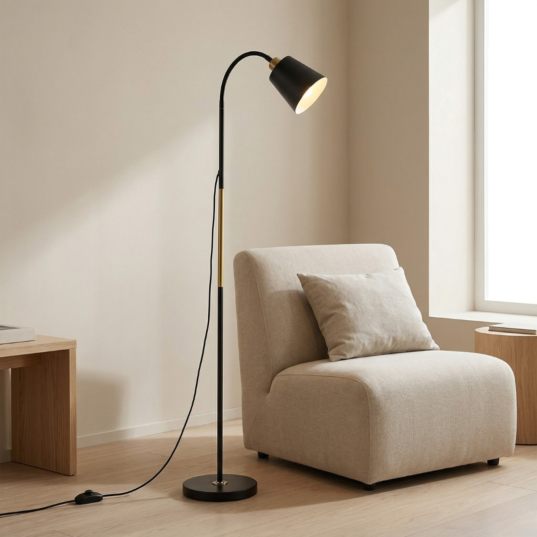 Modern Floor Lamp With Adjustable Head For Reading And Ambience