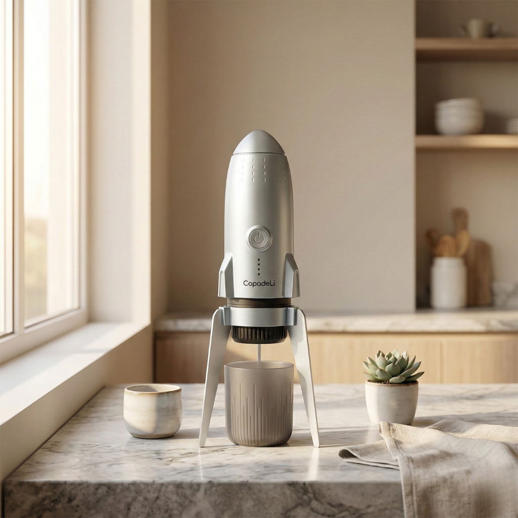 Cestovní automatický espresso kávovar s vlastním ohřevem pro mletou kávu nebo kapsle