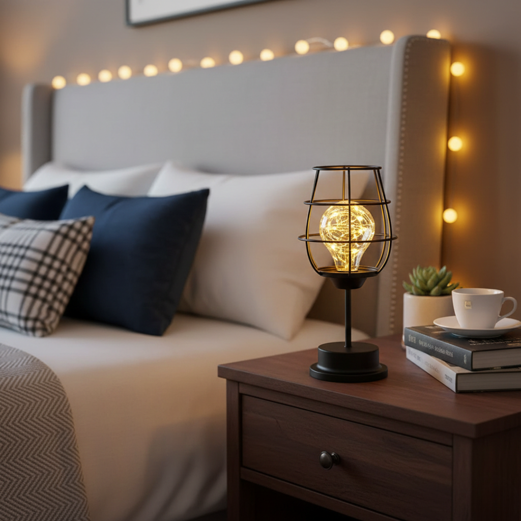 Industrial Cage Frame LED Table Lamp for Cozy Rooms
