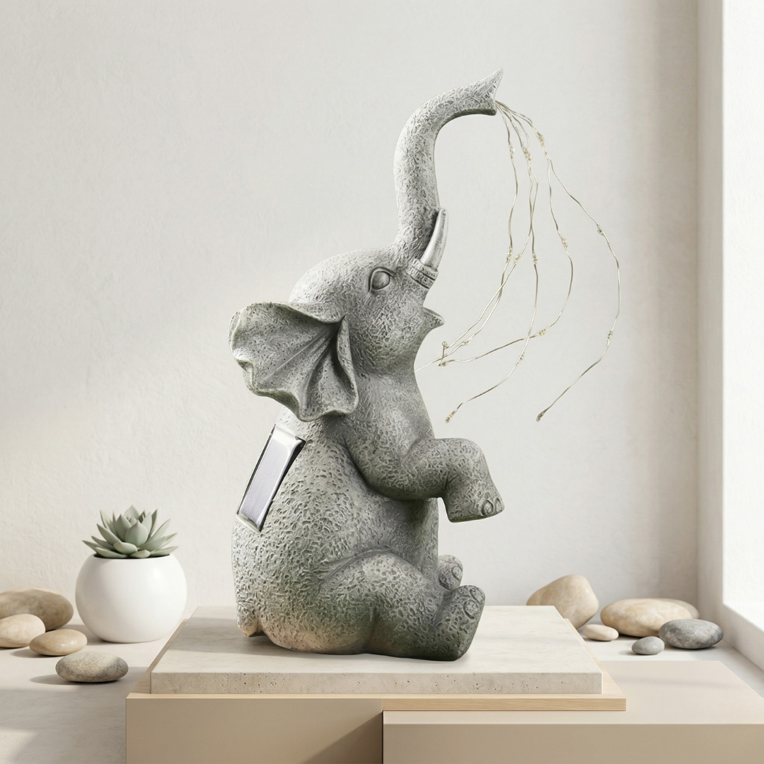 Outdoor Garden Decor Elephant With Solar-Powered Lights