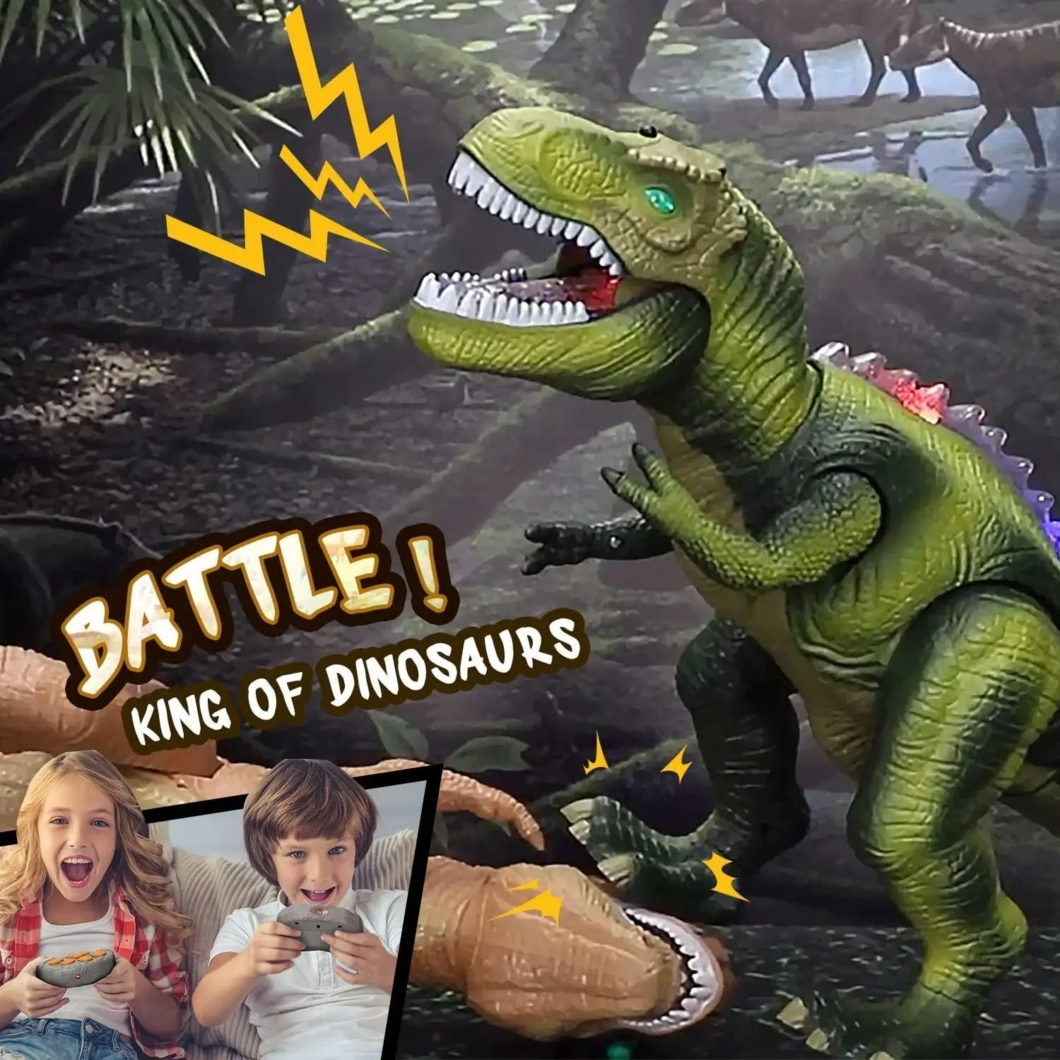 Remote Control T-Rex Dinosaur With LED Lights, Walking and Roaring Realistic Toys