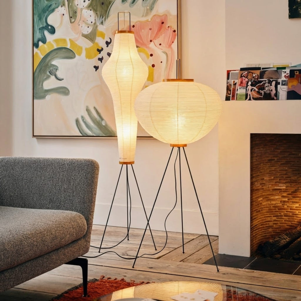 Sochařská stojací lampa s rýžovým papírovým stínidlem v japonském stylu