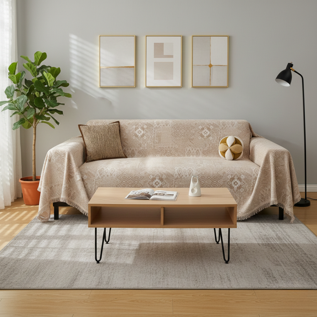 Tribal Geometric Sofa Cover In Soft Pastel Tones For Cozy Home Decor