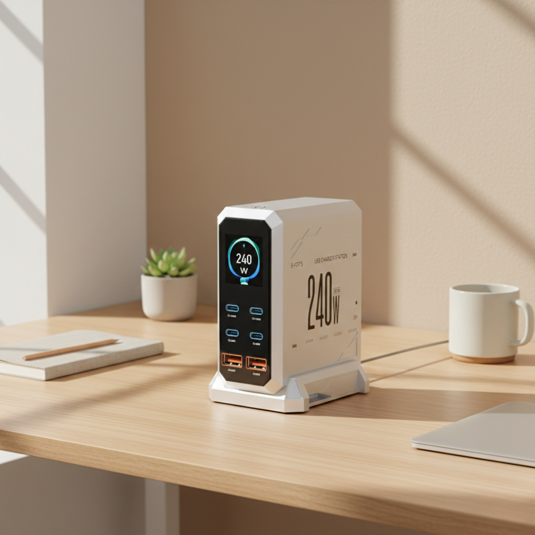 Ambient Light GaN Charger For Multiple Devices And Tablets