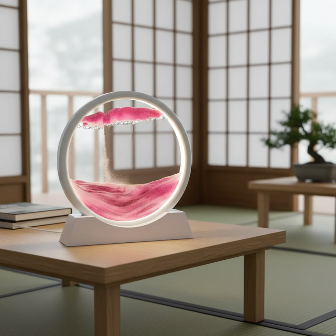 Tableau d'art de sable mouvant 3D dans un cadre en verre rond pour une décoration fascinante