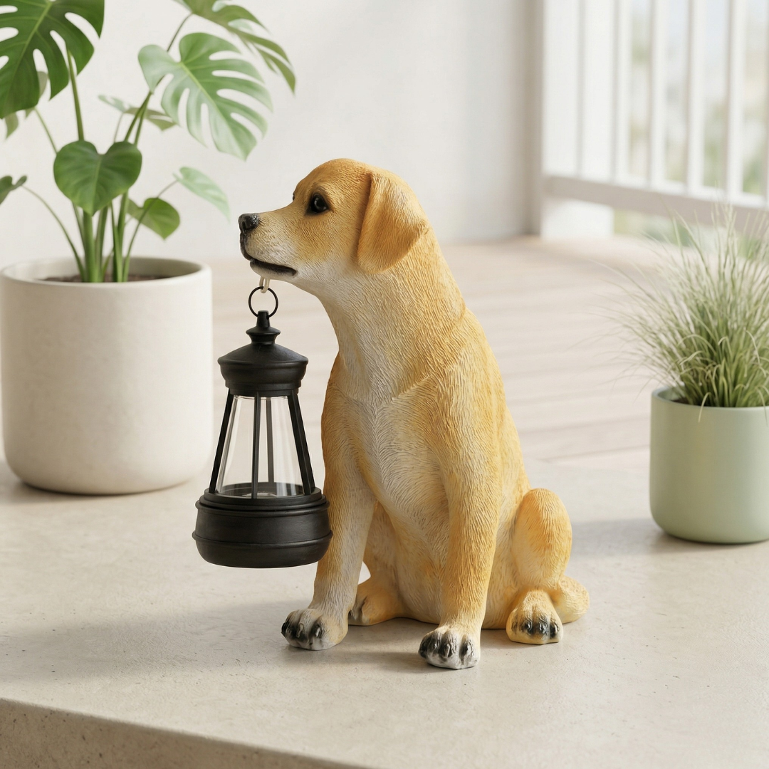 Solar Lighting Canine Statue For Outdoor Garden Decor