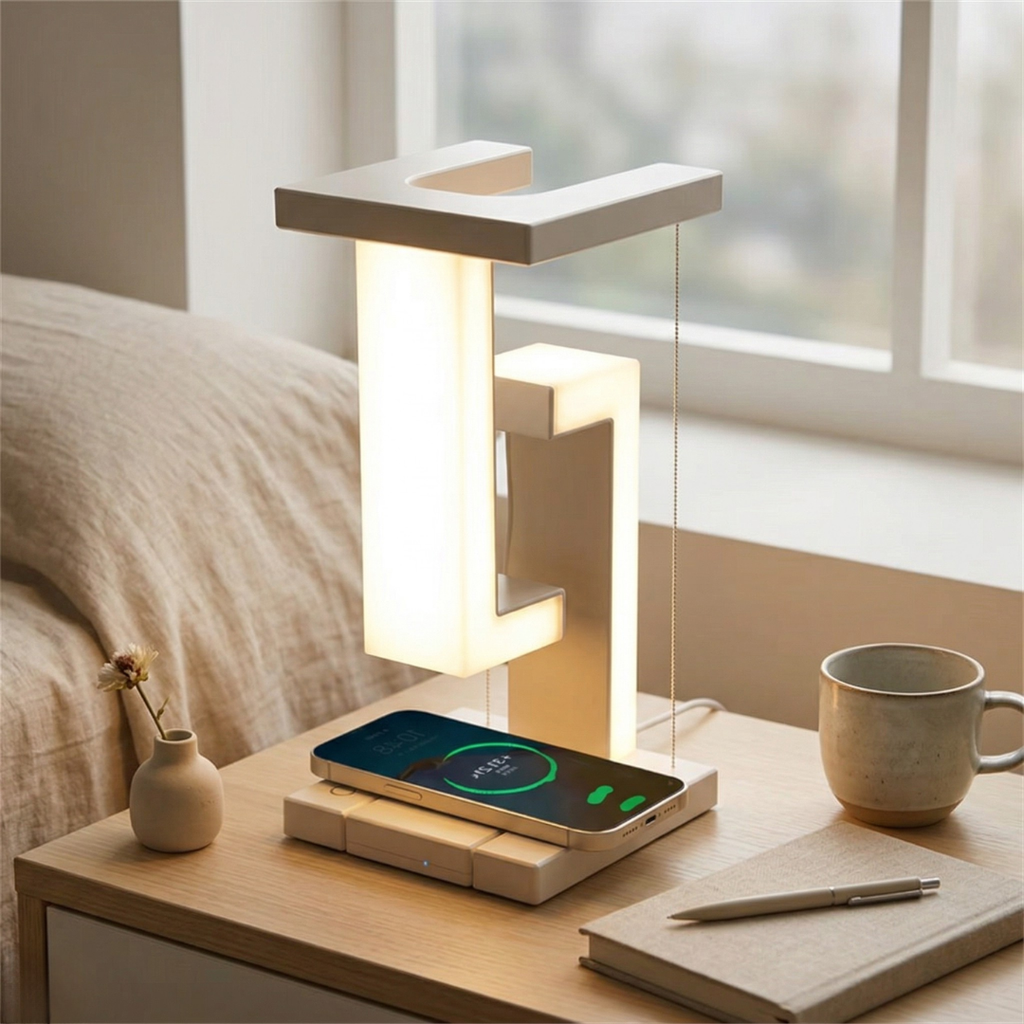 Levitating Desk Lamp With Wireless Charging For Modern Ambience