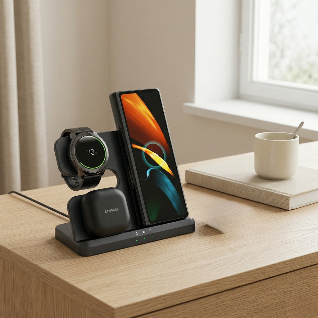 Three In One Wireless Charger Stand For Samsung Devices