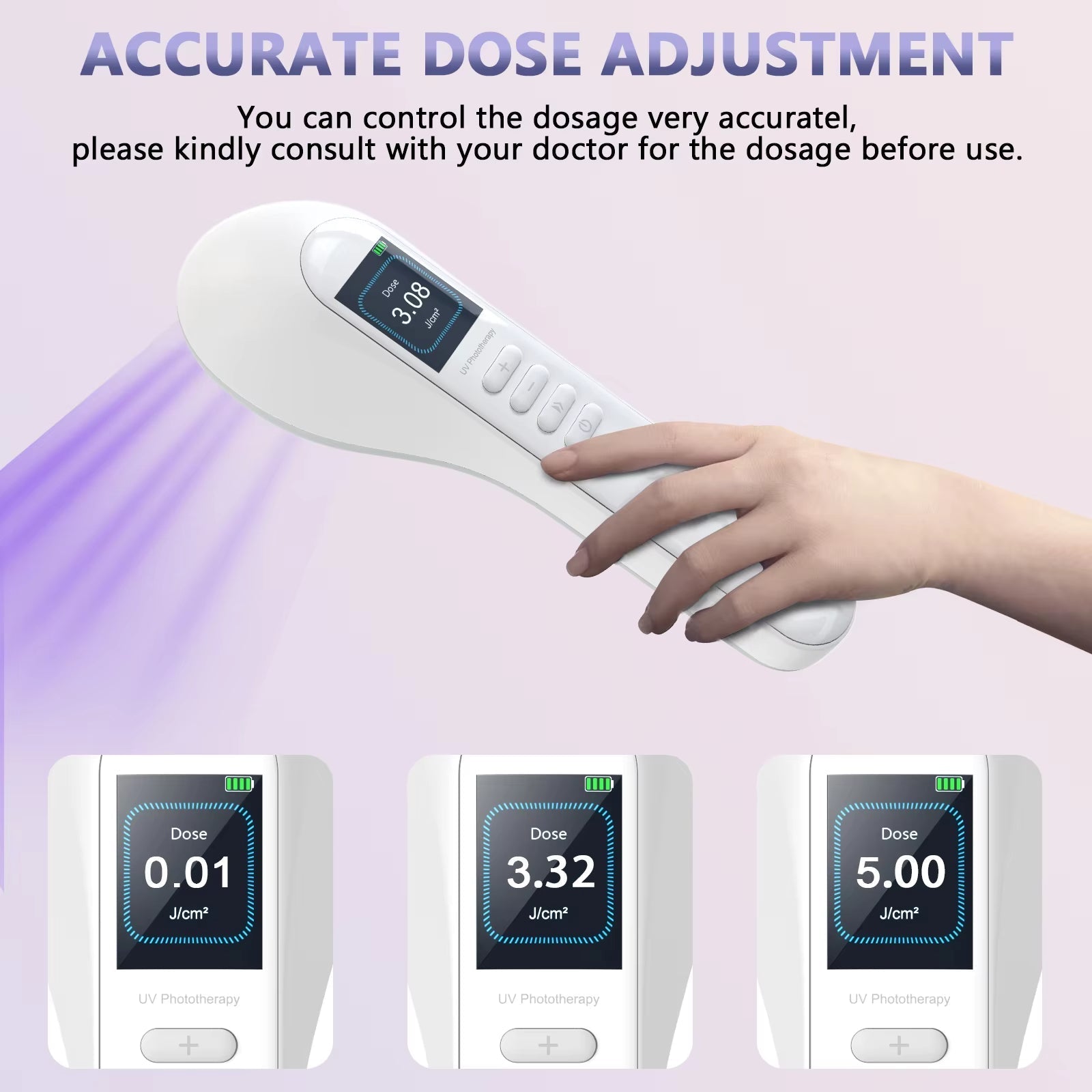 308nm UVB Phototherapy Light for Face, Neck & Limbs with 3 Interchangeable Lampshades