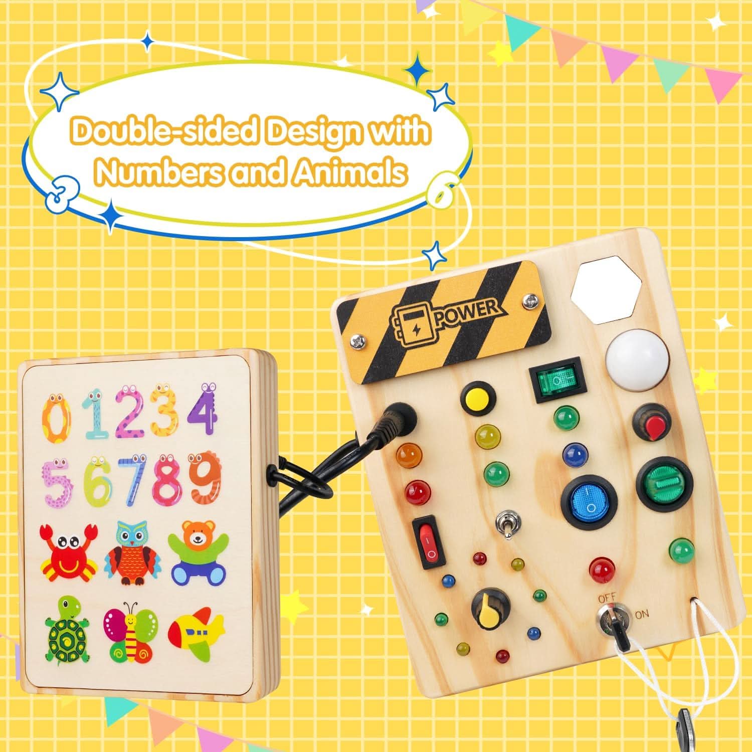 AuroraLearn Gioco Educativo Montessori con Lavagna per Bambini con LED e Interruttori