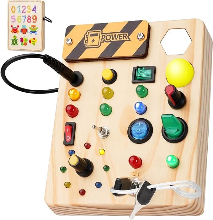 AuroraLearn Gioco Educativo Montessori con Lavagna per Bambini con LED e Interruttori