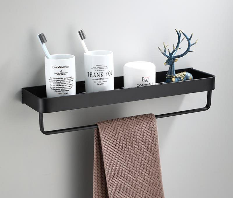 Kellan | Wall-Mounted Black Bathroom Rack in Space Aluminum | Orntli