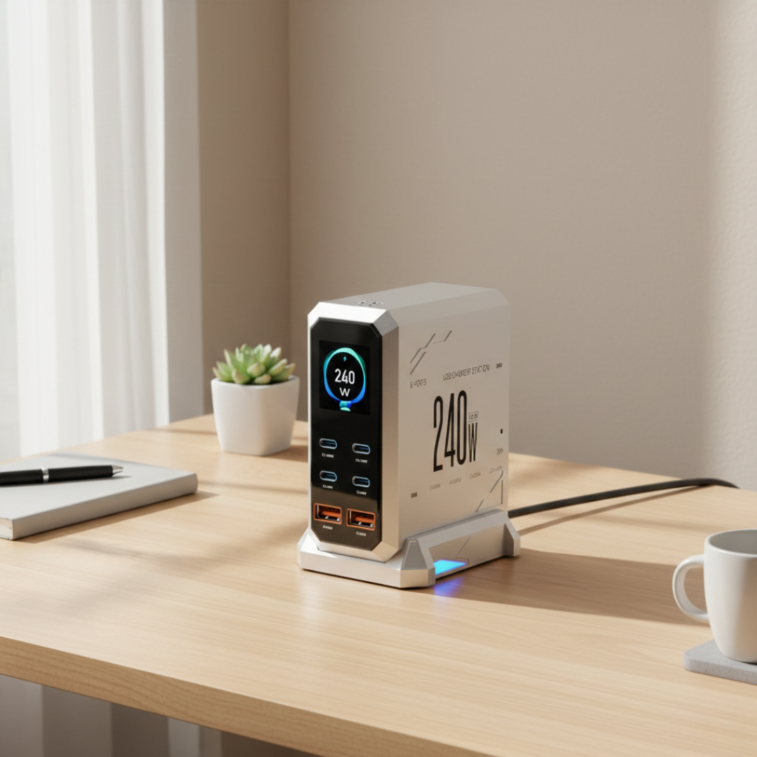 Ambient Light GaN Charger For Multiple Devices And Tablets