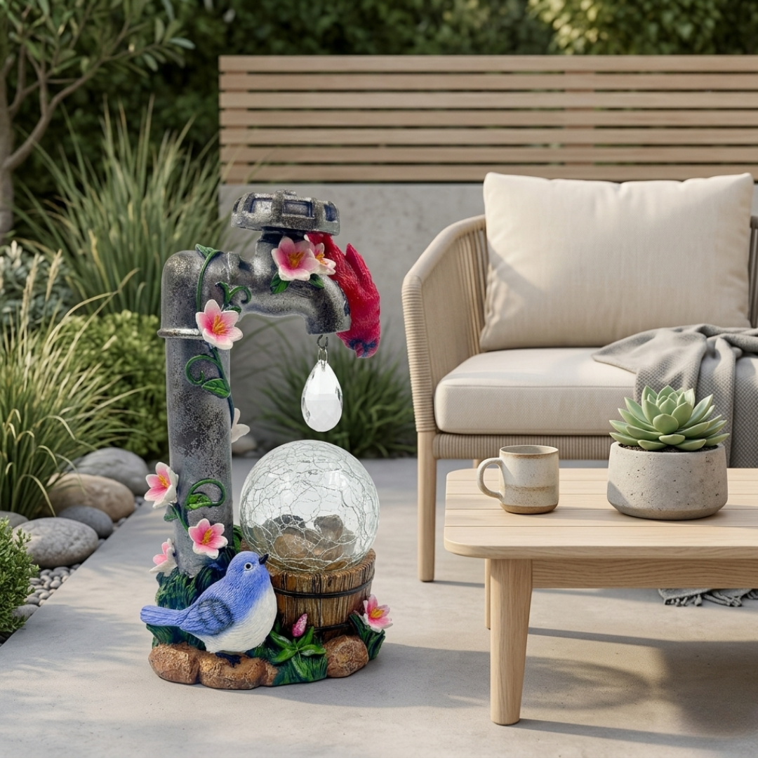 Solar-Powered Cardinal Garden Light Statue For Outdoor Decor