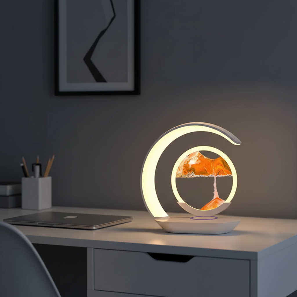 Sanduhr-LED-Tischlampe mit kabellosem Laden