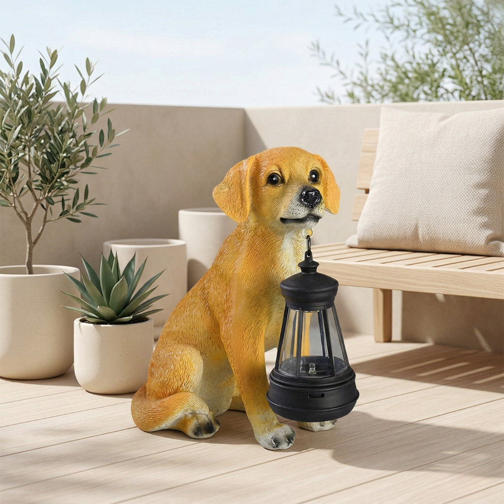 Solar Lighting Canine Statue For Outdoor Garden Decor