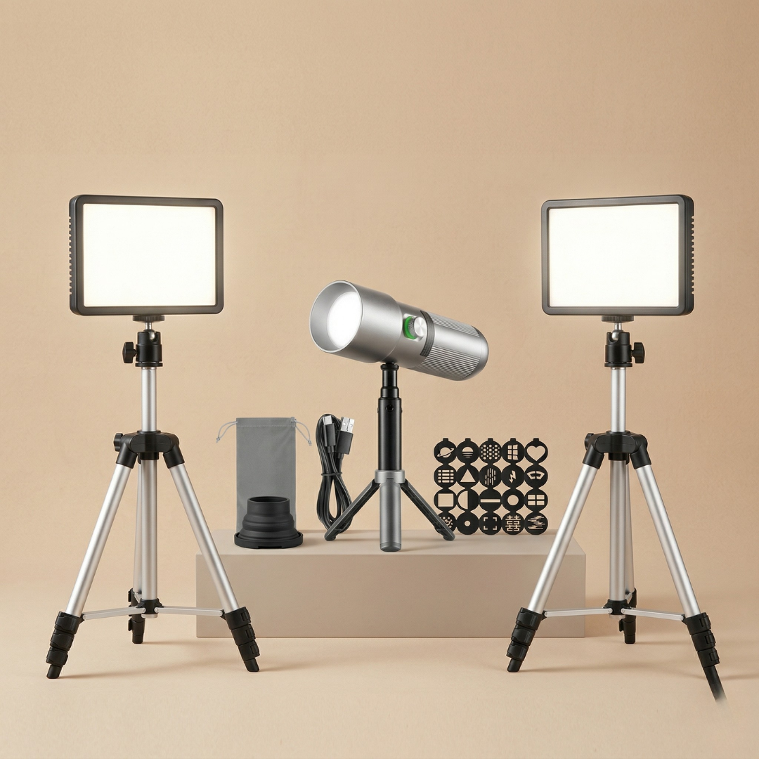 Fotografické světlo s RGB barvami a gobo filtry