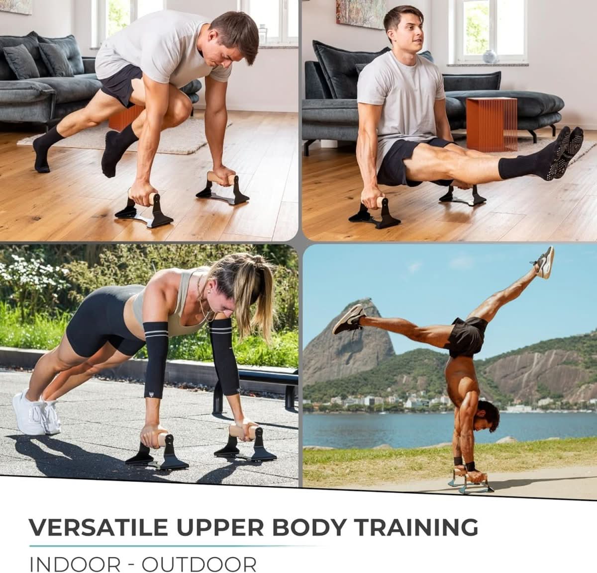 EnduraGrip ergonomiske parallettstenger i tre med stålkjerne for hjemmetrening