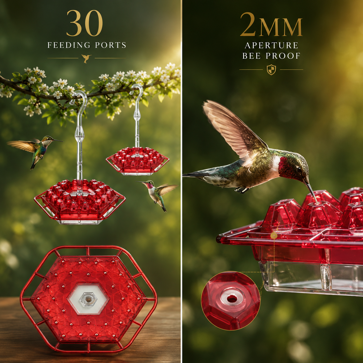 Kolibri-Futterspender mit ameisensicherer Barriere und auslaufsicherem Design