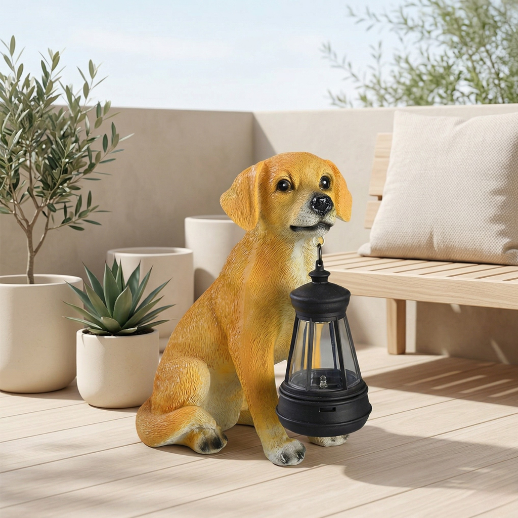 Solar Lighting Canine Statue For Outdoor Garden Decor