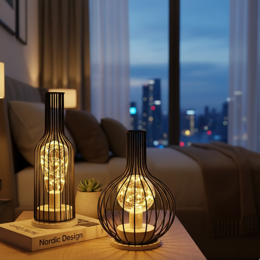 Industrial Cage Frame LED Table Lamp for Cozy Rooms