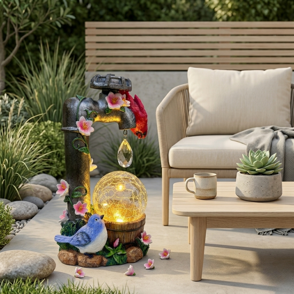 Solar-Powered Cardinal Garden Light Statue For Outdoor Decor