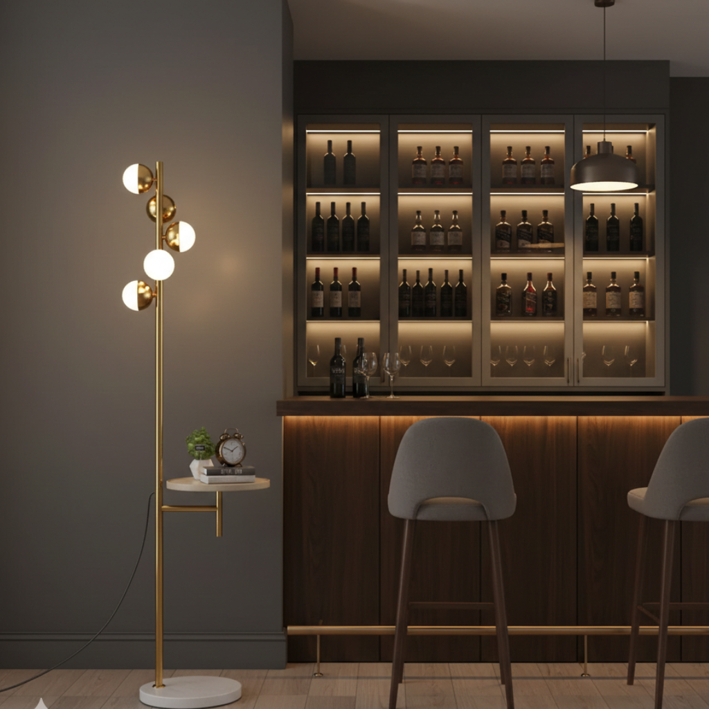 Floor Lamp With Integrated Table For Modern Living Rooms