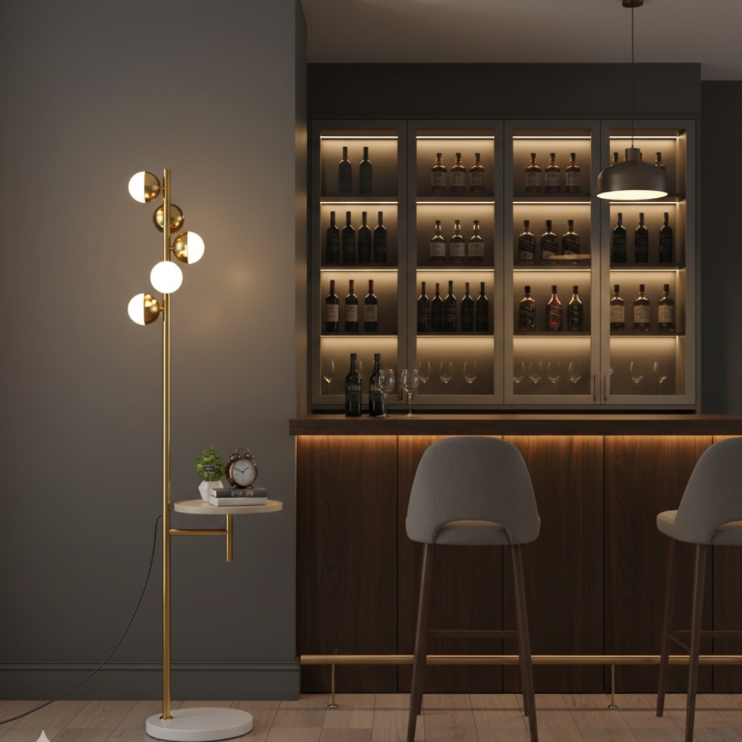 Floor Lamp With Integrated Table For Modern Living Rooms