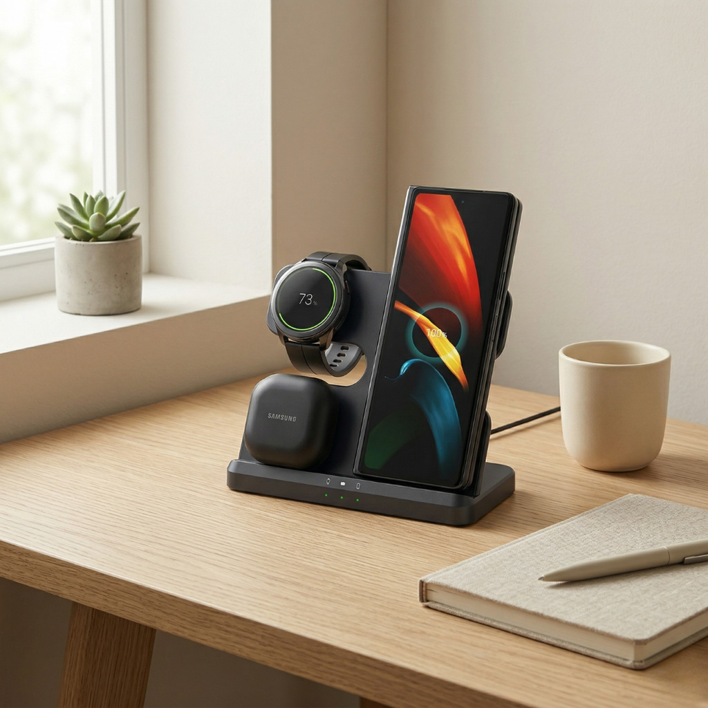 Three In One Wireless Charger Stand For Samsung Devices