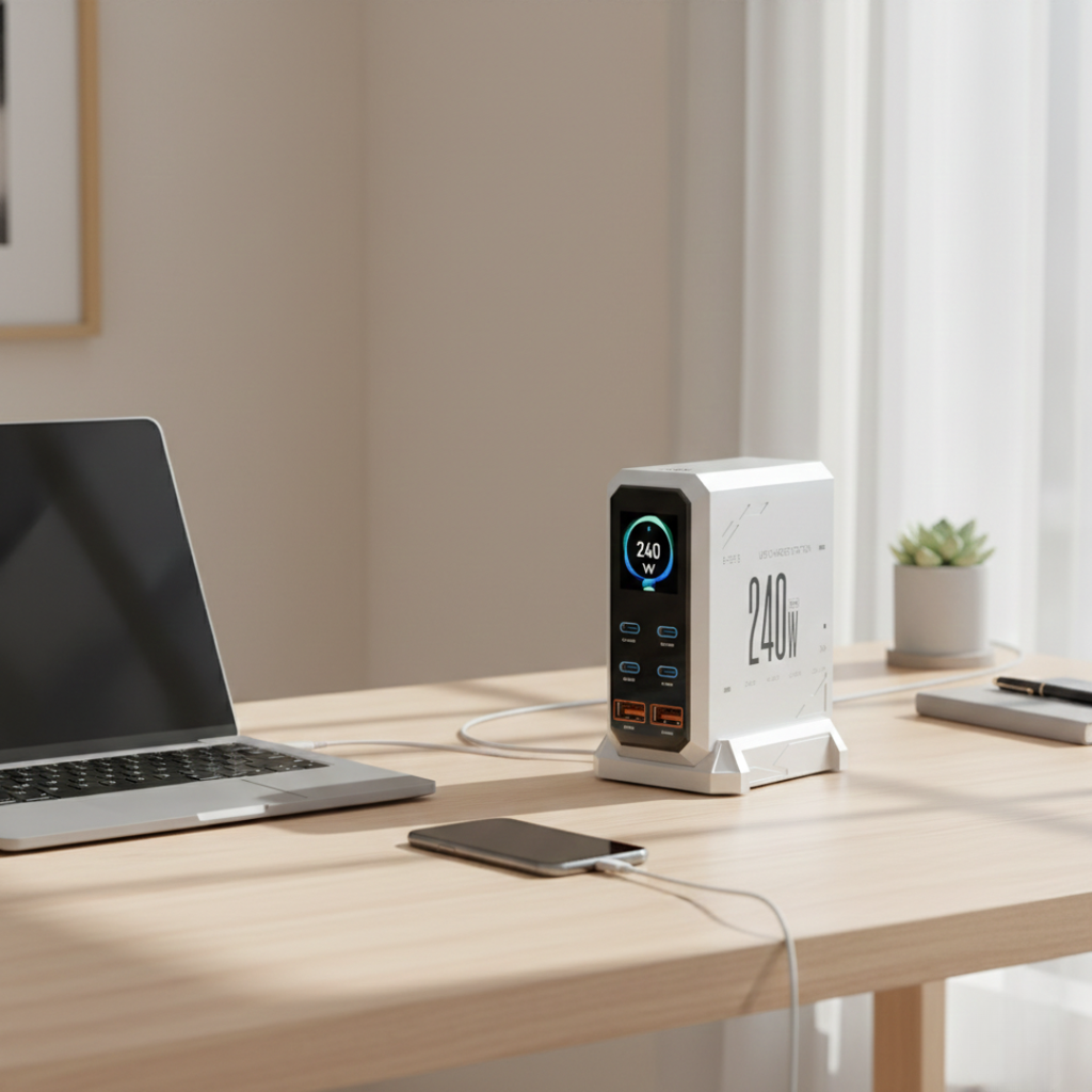 Ambient Light GaN Charger For Multiple Devices And Tablets
