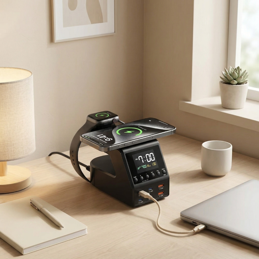 GaN 240W nabíjecí rozbočovač pro více zařízení se 4 USB-C porty a 2 USB-A porty