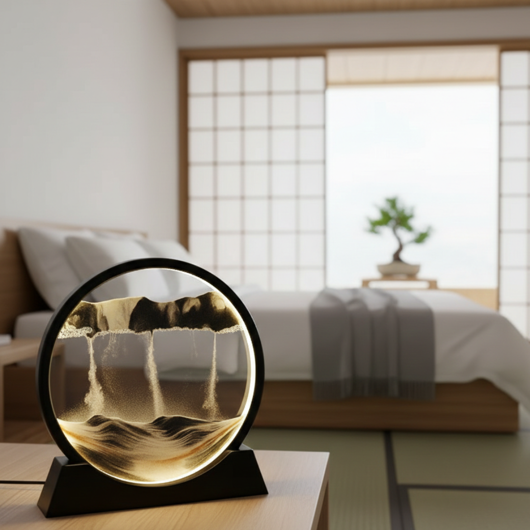 Tableau d'art de sable mouvant 3D dans un cadre en verre rond pour une décoration fascinante