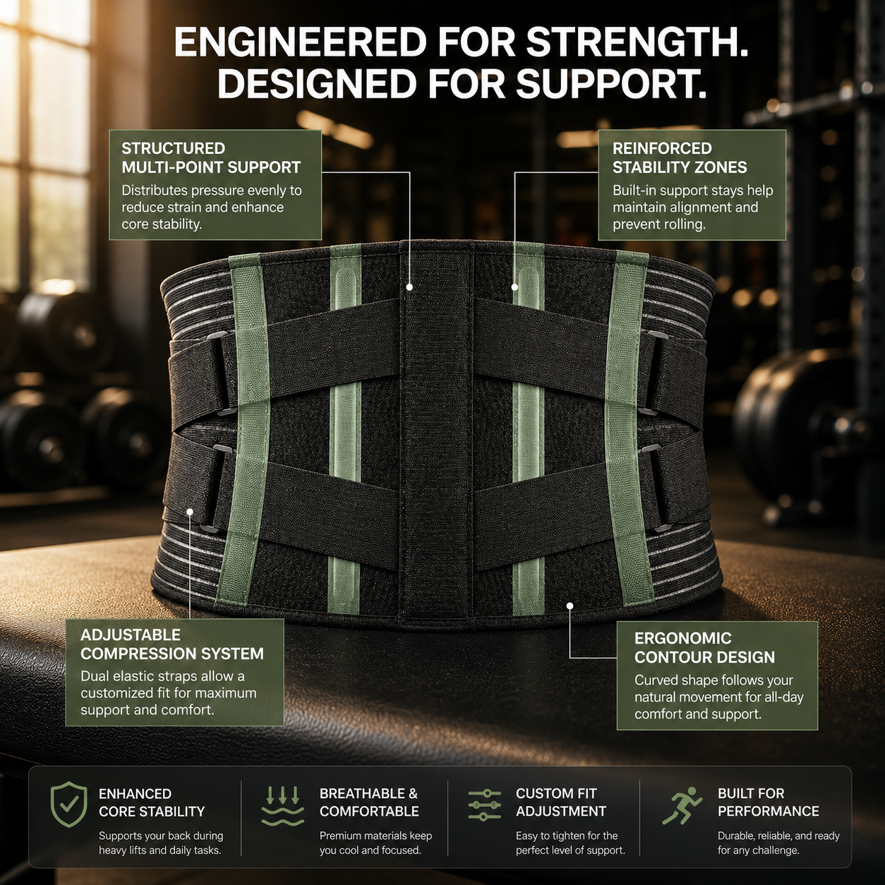 حزام دعم الظهر من كومبانيون مع أحزمة مزدوجة قابلة للتعديل