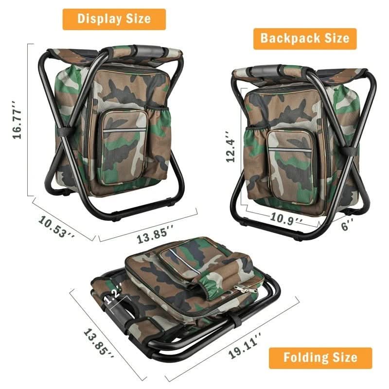 TrailChair 3-in-1 camouflage rugzak met opvouwbare stoel en koelbox voor buitengebruik