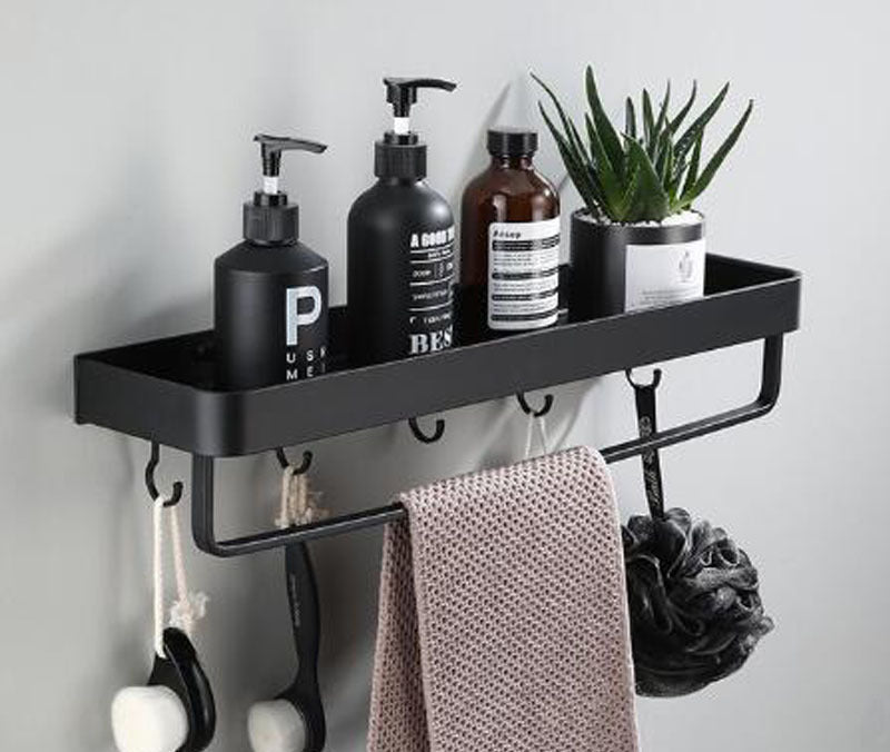 Kellan | Wall-Mounted Black Bathroom Rack in Space Aluminum | Orntli