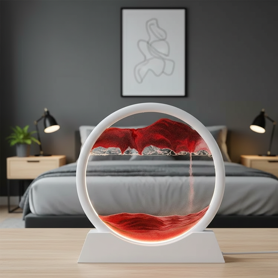 Tableau d'art de sable mouvant 3D dans un cadre en verre rond pour une décoration fascinante